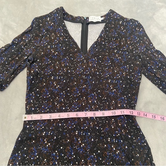 Tanya Taylor Printed Sheath Dress Black Blue dotted splatter print 21832 - Picture 5 of 9